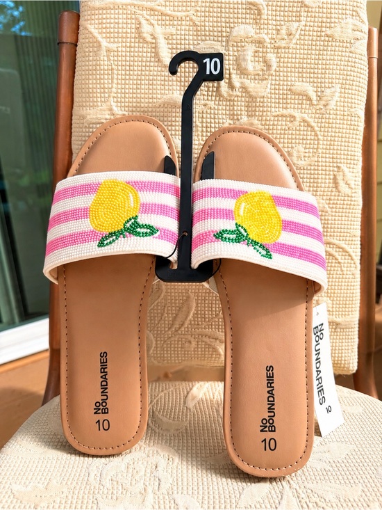 No Boundaries Shoes - Women’s Beaded Lemon Slide Sandals Pink & White Size US 10